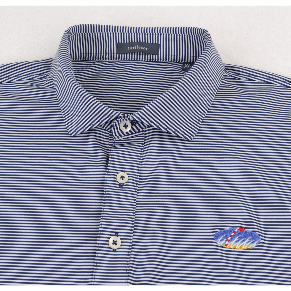 Nantucket Golf Club Turtleson Polo Shirt Mens XL Blue White Striped Long Sleeve